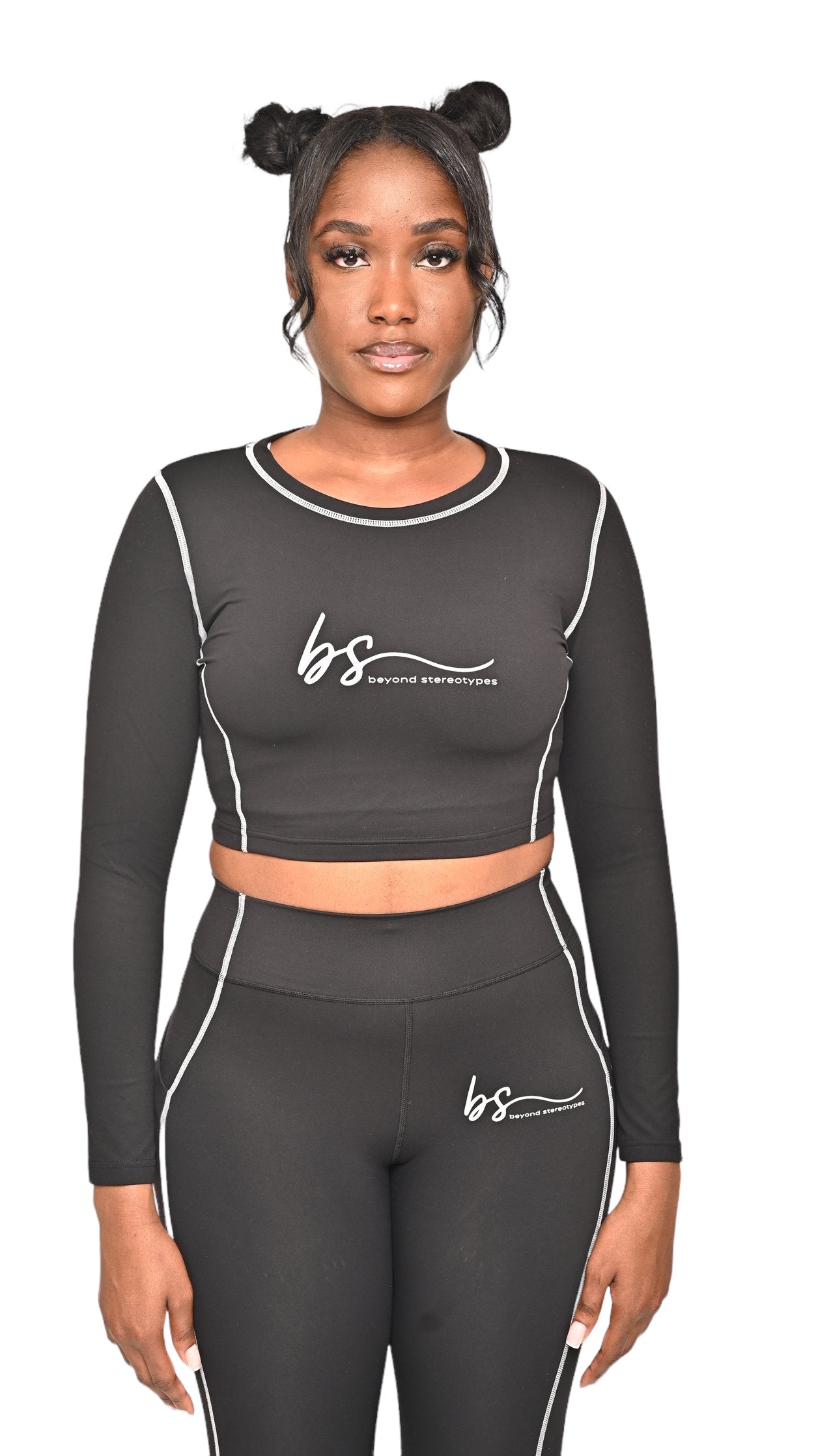 BS black nylon crop long sleeve